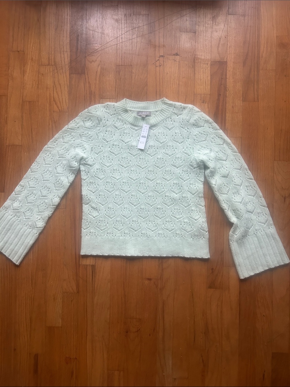J. Crew Mint Eyelet Crewneck Sweater